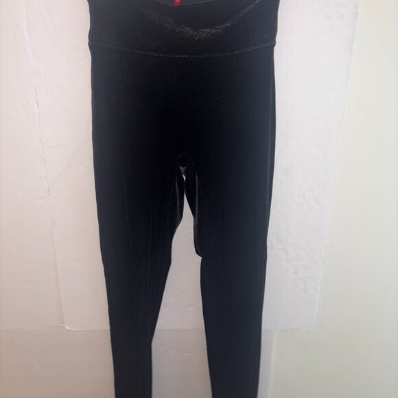 Spanx Velvet Leggings Black Gold Metallic Shine Shimmer High Rise Stretch 20188R - Picture 12 of 13